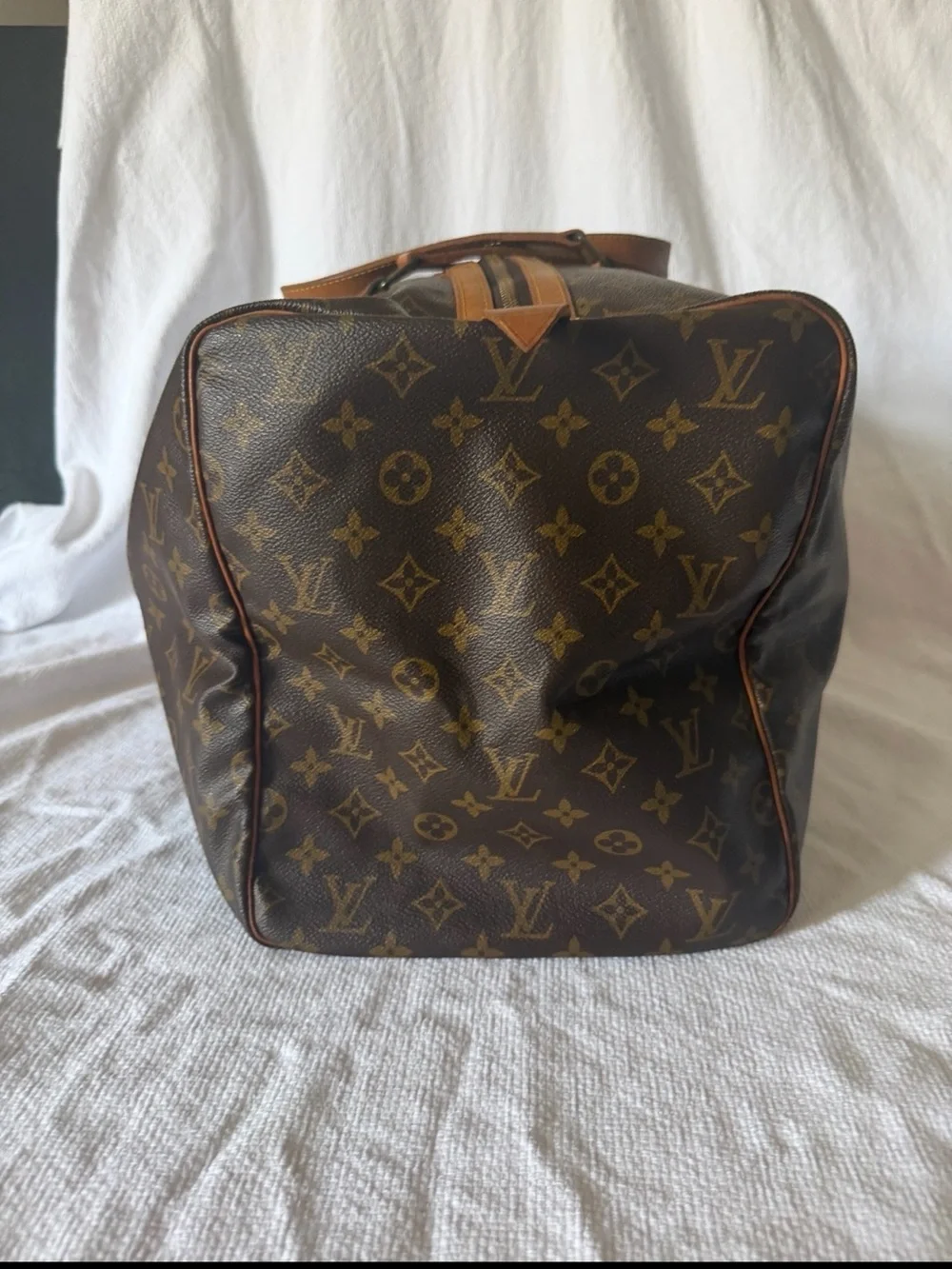 Louis Vuitton Brown Monogram Sac Souple 55 Weekend Travel Bag Tan Leather Trim